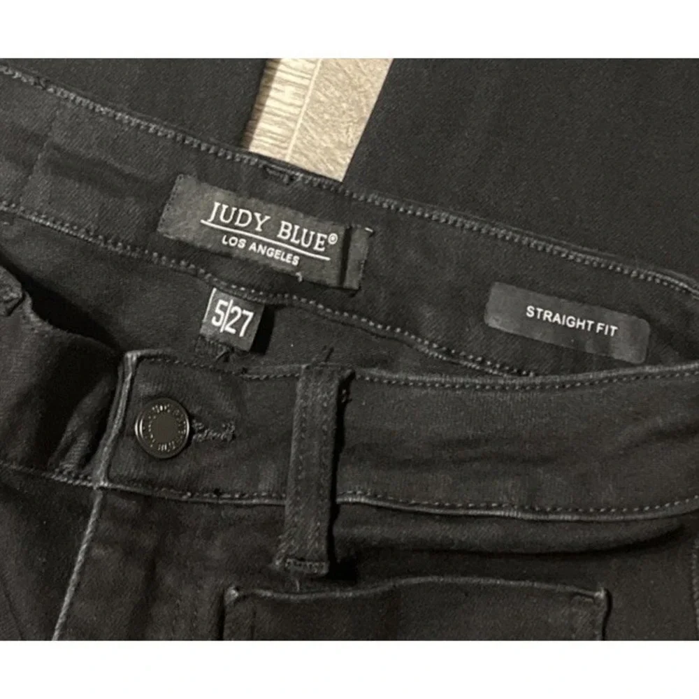 Judy Blue High Waisted Patch Pocket Straight Leg Black Jeans SZ 5/27 (27x33) - Picture 3 of 10